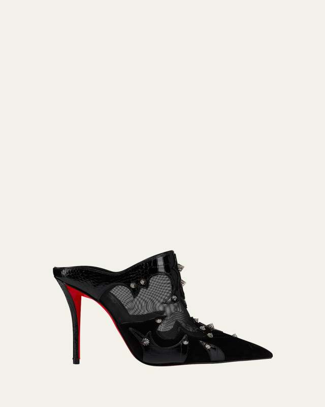 Mulatiag Suede Mesh Red Sole Mule Pumps